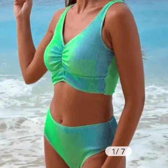 NWT! CUPSHE illusion green blue bikini swimsuit, M. - Picture 10 of 16
